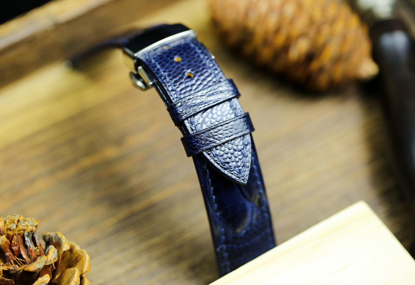 Dark Navy Blue Ostrich Foot Leather Watch Strap 24mm 22mm 21mm 20mm Leather Watch Band Deployant Clasp Ostrich Leg Leather 18mm 16mm 14mm
