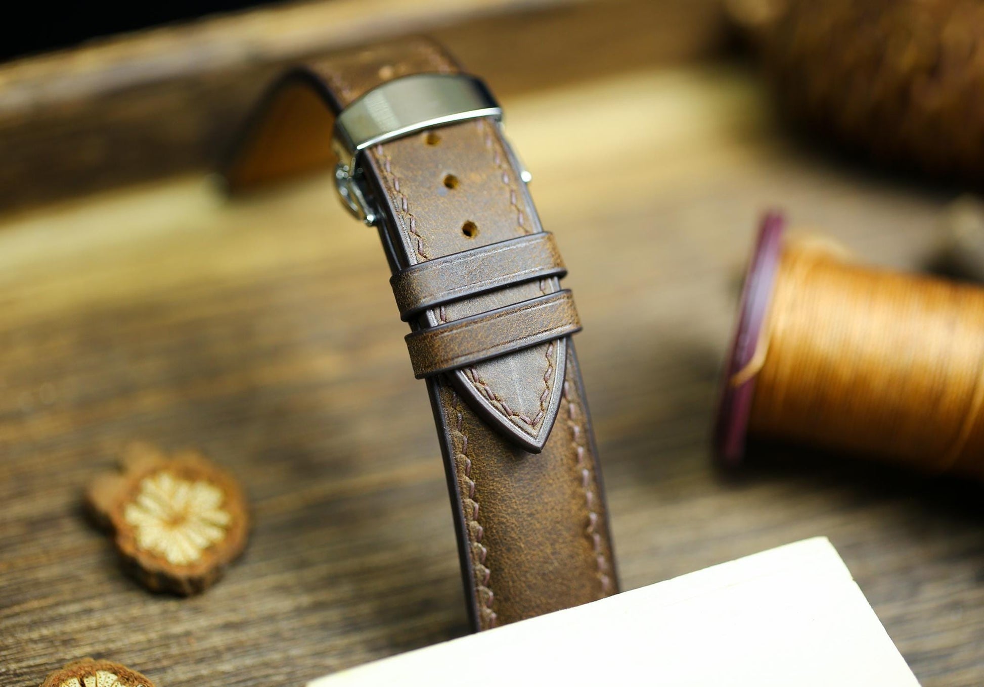 Waxy Brown Maya Leather Watch Strap 24mm 22mm 21mm 20mm Leather Watch Band Deployant Clasp  Brown Wood Maya Leather 18mm 16mm 14mm 12mm