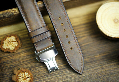 Waxy Brown Maya Leather Watch Strap 24mm 22mm 21mm 20mm Leather Watch Band Deployant Clasp  Brown Wood Maya Leather 18mm 16mm 14mm 12mm