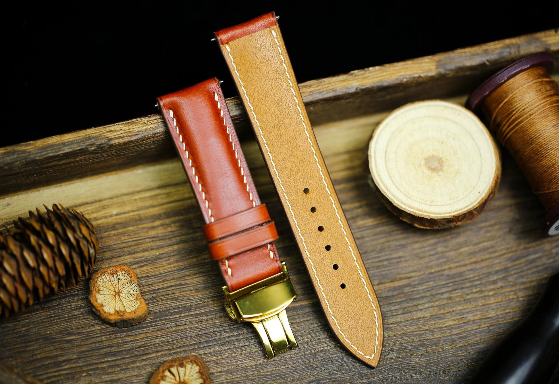 British Tan Vachetta Leather Watch Strap 24mm 22mm 21mm 20mm Leather Watch Band Deployant Clasp  Vachetta Brown Leather 18mm 16mm 14mm 12mm