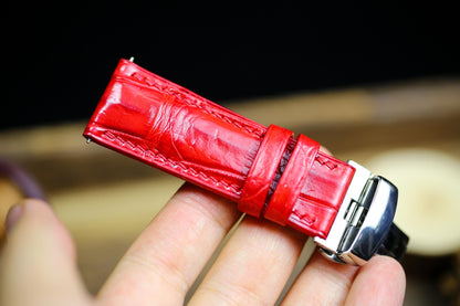 Bright Red Alligator Leather Watch Strap 24mm 22mm 21mm 20mm 19mm Handmade Leather Watch Band Clasp Red Alligator Leather 18mm 16mm 14mm