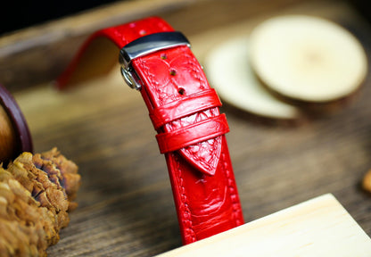 Bright Red Alligator Leather Watch Strap 24mm 22mm 21mm 20mm 19mm Handmade Leather Watch Band Clasp Red Alligator Leather 18mm 16mm 14mm