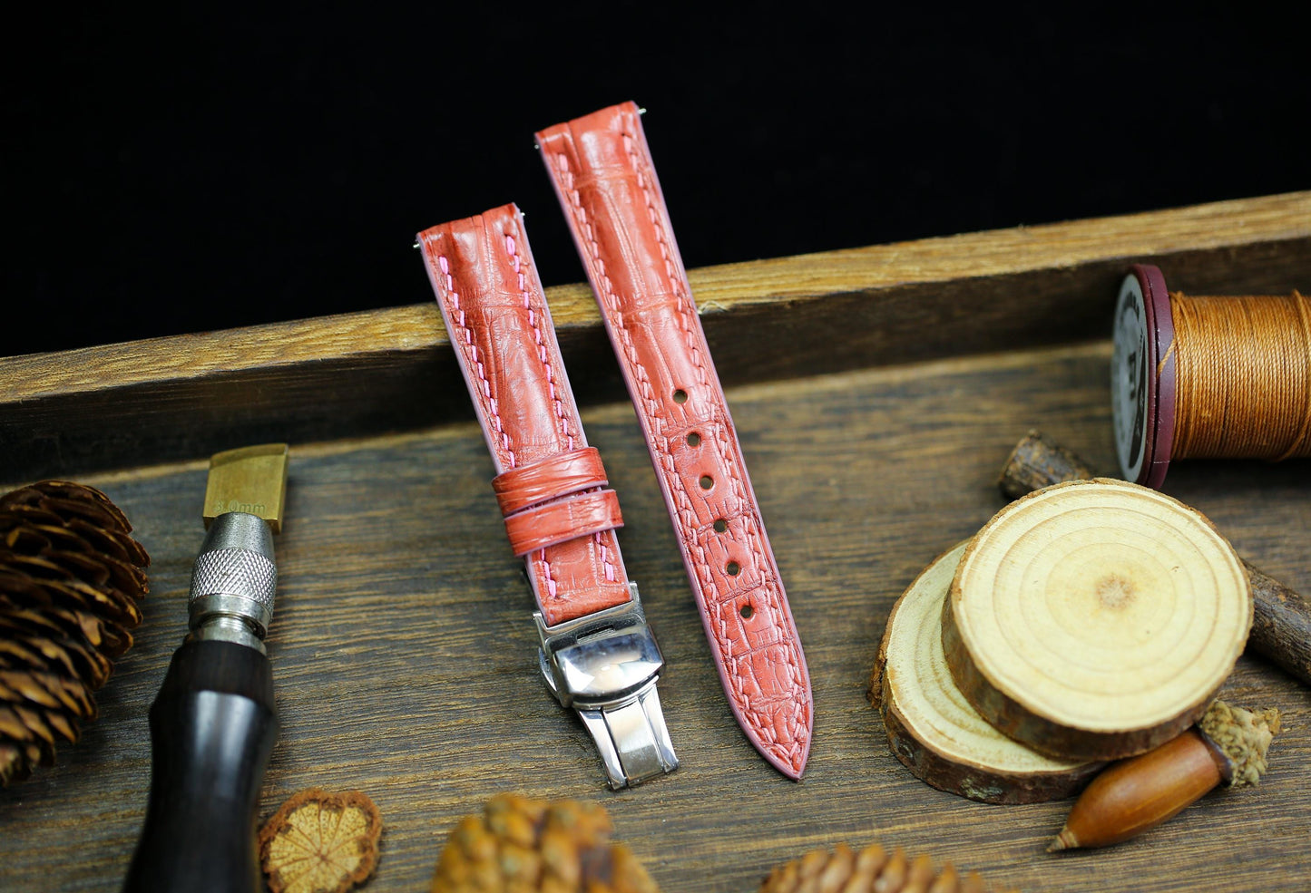 Cute Pink Alligator Leather Watch Strap 24mm 22mm 21mm 20mm Handmade Leather Watch Band Clasp Pastel Girly Pink Alligator 18mm 16mm 14mm