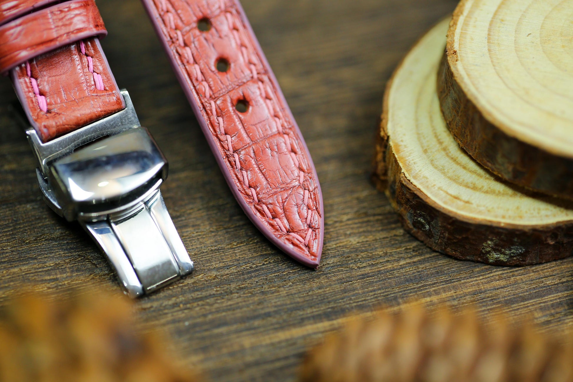 Cute Pink Alligator Leather Watch Strap 24mm 22mm 21mm 20mm Handmade Leather Watch Band Clasp Pastel Girly Pink Alligator 18mm 16mm 14mm