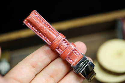 Salmon Pink Alligator Leather Watch Strap 24mm 22mm 21mm 20mm 19mm Handmade Leather Watch Band Clasp Pastel Pink Alligator 18mm 16mm 14mm