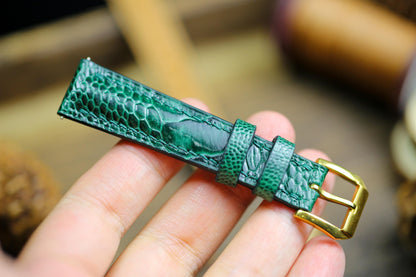 Green Ostrich Foot Leather Watch Strap 24mm 22mm 21mm 20mm 19mm Handmade Leather Watch Band Army Green Ostrich Leg Leather 18mm 16mm 14mm