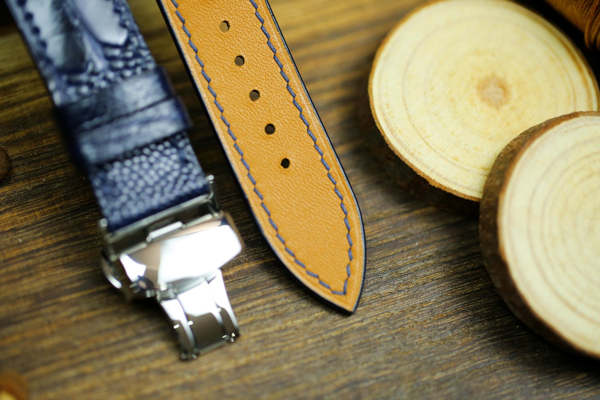 Dark Navy Blue Ostrich Foot Leather Watch Strap 24mm 22mm 21mm 20mm Leather Watch Band Deployant Clasp Ostrich Leg Leather 18mm 16mm 14mm