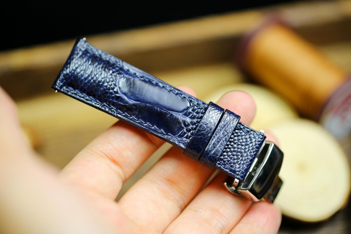 Dark Navy Blue Ostrich Foot Leather Watch Strap 24mm 22mm 21mm 20mm Leather Watch Band Deployant Clasp Ostrich Leg Leather 18mm 16mm 14mm