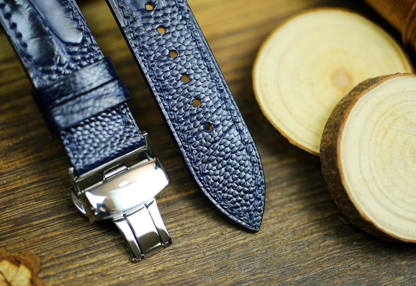 Dark Navy Blue Ostrich Foot Leather Watch Strap 24mm 22mm 21mm 20mm Leather Watch Band Deployant Clasp Ostrich Leg Leather 18mm 16mm 14mm