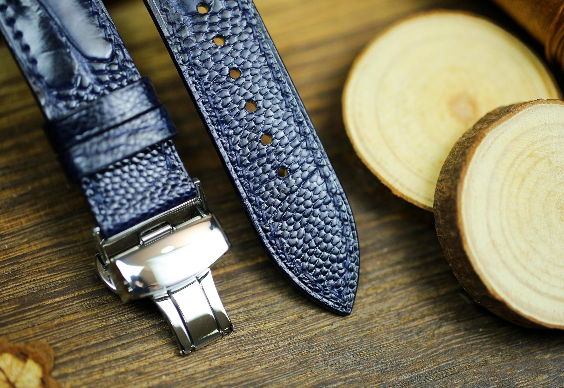 Dark Navy Blue Ostrich Foot Leather Watch Strap 24mm 22mm 21mm 20mm Leather Watch Band Deployant Clasp Ostrich Leg Leather 18mm 16mm 14mm