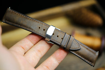 Waxy Brown Maya Leather Watch Strap 24mm 22mm 21mm 20mm Leather Watch Band Deployant Clasp  Brown Wood Maya Leather 18mm 16mm 14mm 12mm