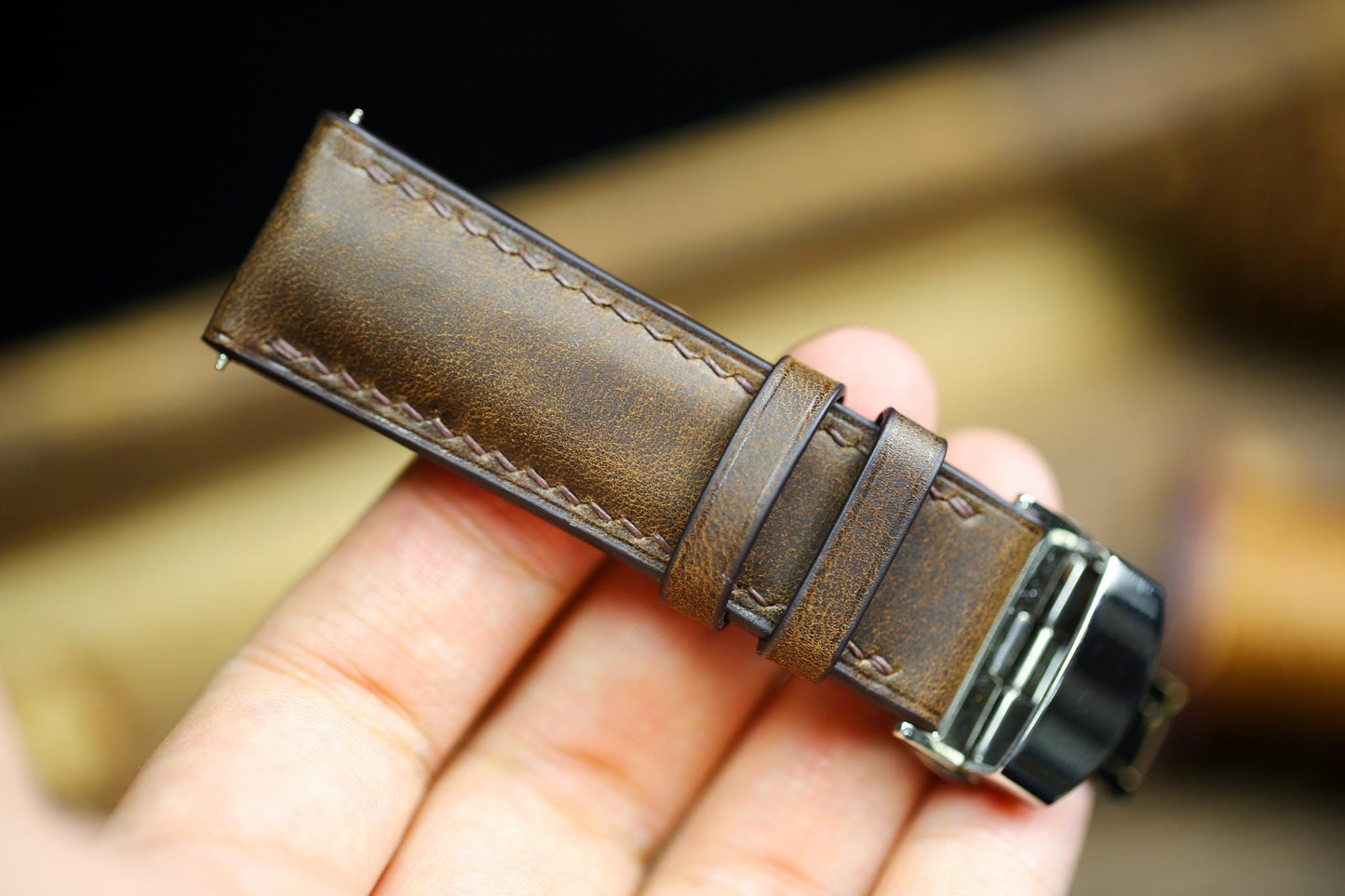 Waxy Brown Maya Leather Watch Strap 24mm 22mm 21mm 20mm Leather Watch Band Deployant Clasp  Brown Wood Maya Leather 18mm 16mm 14mm 12mm