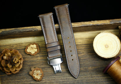Waxy Brown Maya Leather Watch Strap 24mm 22mm 21mm 20mm Leather Watch Band Deployant Clasp  Brown Wood Maya Leather 18mm 16mm 14mm 12mm