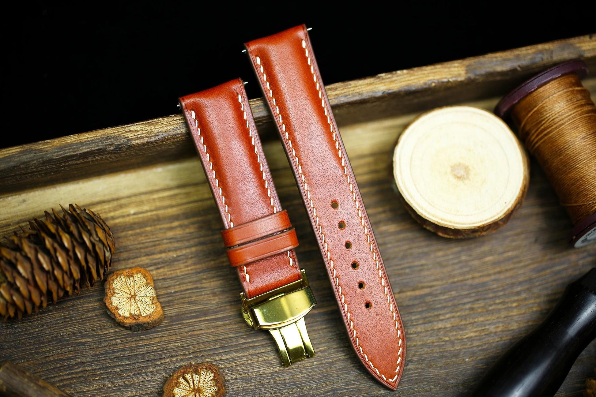 British Tan Vachetta Leather Watch Strap 24mm 22mm 21mm 20mm Leather Watch Band Deployant Clasp  Vachetta Brown Leather 18mm 16mm 14mm 12mm