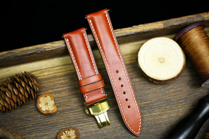 British Tan Vachetta Leather Watch Strap 24mm 22mm 21mm 20mm Leather Watch Band Deployant Clasp  Vachetta Brown Leather 18mm 16mm 14mm 12mm