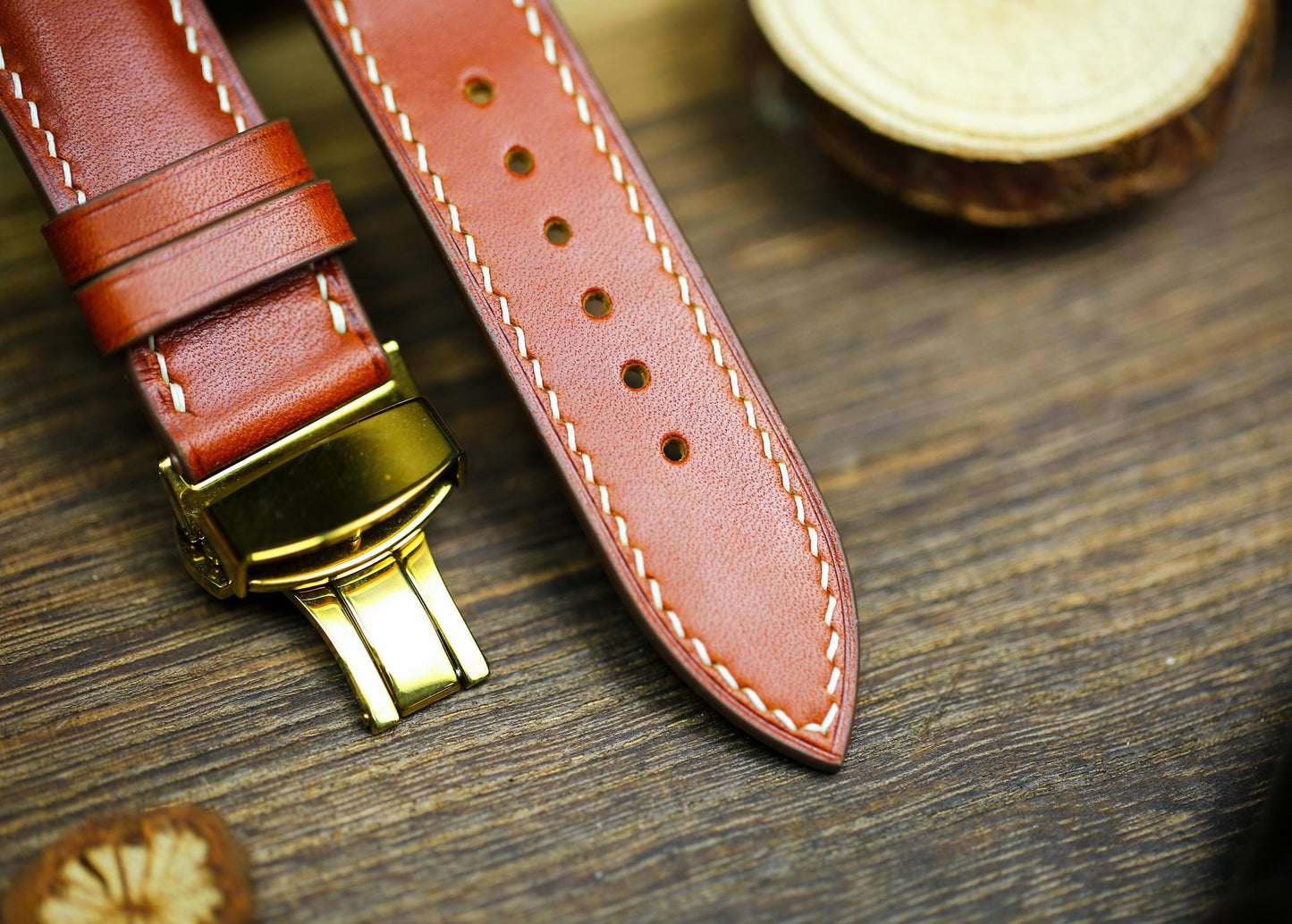 British Tan Vachetta Leather Watch Strap 24mm 22mm 21mm 20mm Leather Watch Band Deployant Clasp  Vachetta Brown Leather 18mm 16mm 14mm 12mm