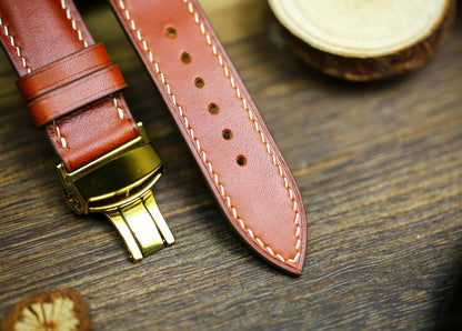 British Tan Vachetta Leather Watch Strap 24mm 22mm 21mm 20mm Leather Watch Band Deployant Clasp  Vachetta Brown Leather 18mm 16mm 14mm 12mm