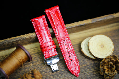 Bright Red Alligator Leather Watch Strap 24mm 22mm 21mm 20mm 19mm Handmade Leather Watch Band Clasp Red Alligator Leather 18mm 16mm 14mm