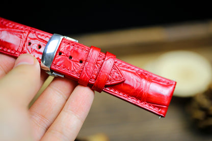 Bright Red Alligator Leather Watch Strap 24mm 22mm 21mm 20mm 19mm Handmade Leather Watch Band Clasp Red Alligator Leather 18mm 16mm 14mm