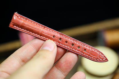 Cute Pink Alligator Leather Watch Strap 24mm 22mm 21mm 20mm Handmade Leather Watch Band Clasp Pastel Girly Pink Alligator 18mm 16mm 14mm