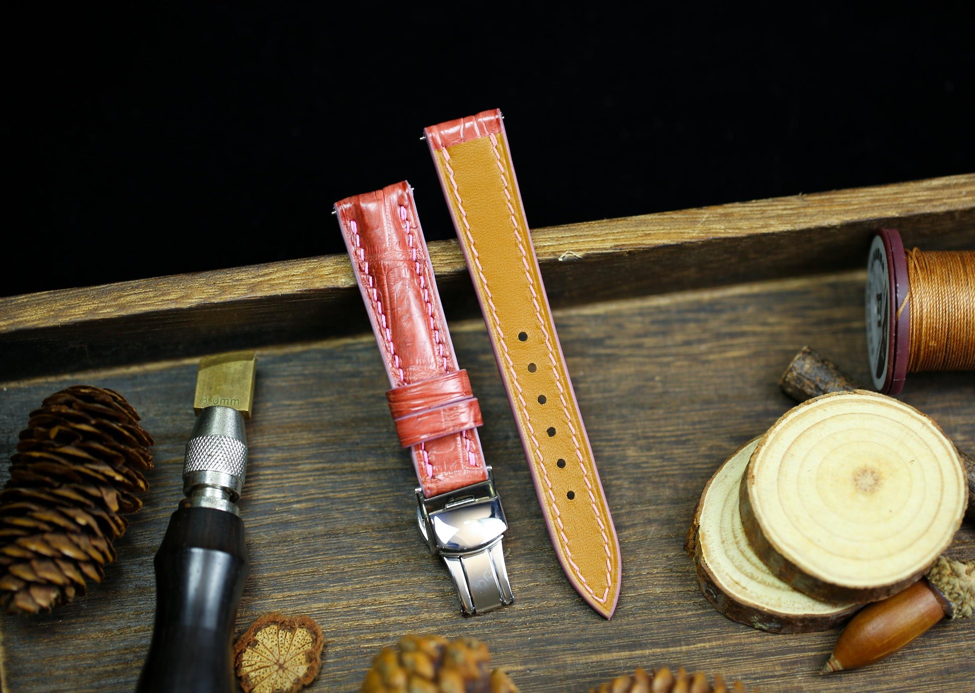 Salmon Pink Alligator Leather Watch Strap 24mm 22mm 21mm 20mm 19mm Handmade Leather Watch Band Clasp Pastel Pink Alligator 18mm 16mm 14mm
