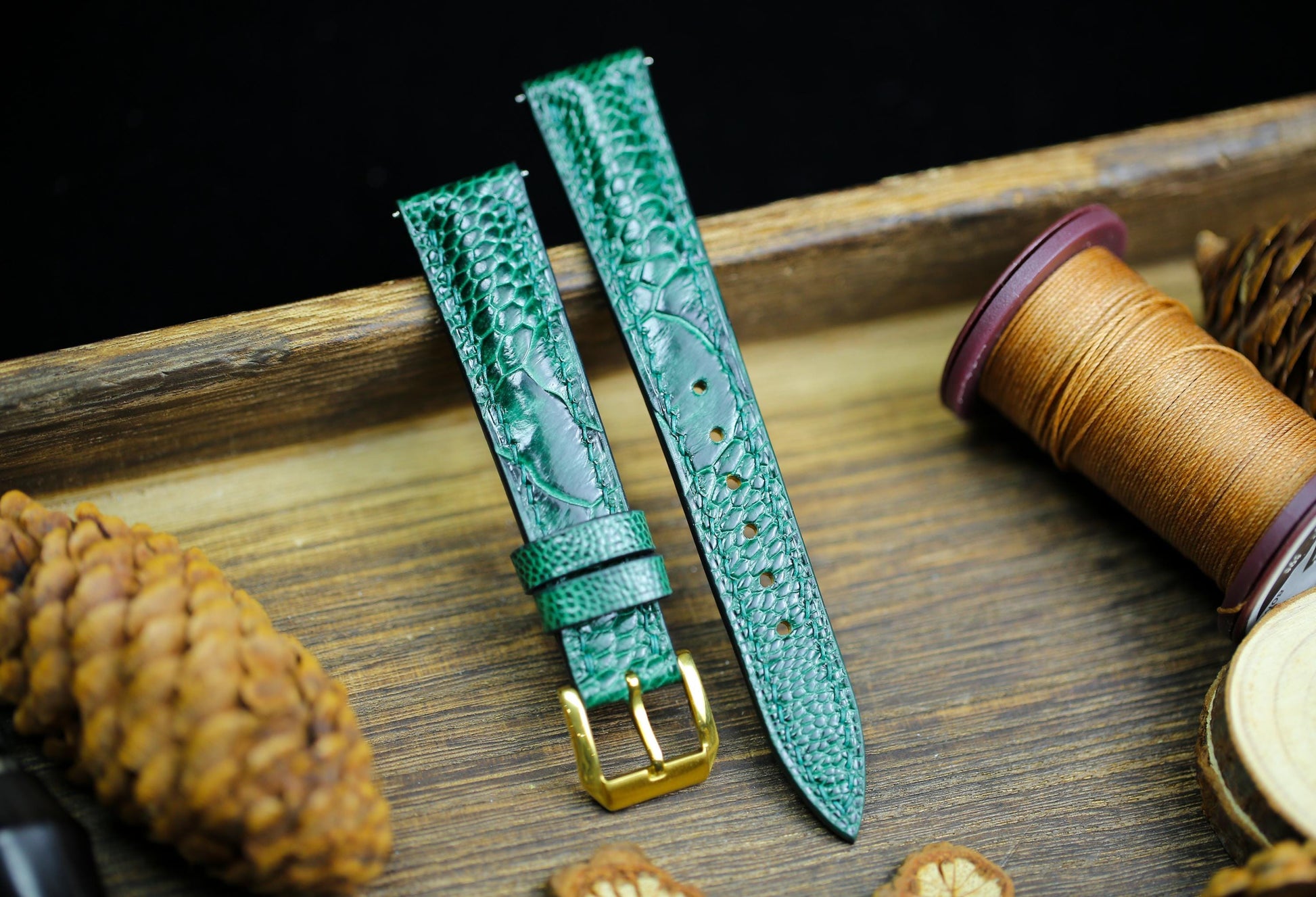 Green Ostrich Foot Leather Watch Strap 24mm 22mm 21mm 20mm 19mm Handmade Leather Watch Band Army Green Ostrich Leg Leather 18mm 16mm 14mm