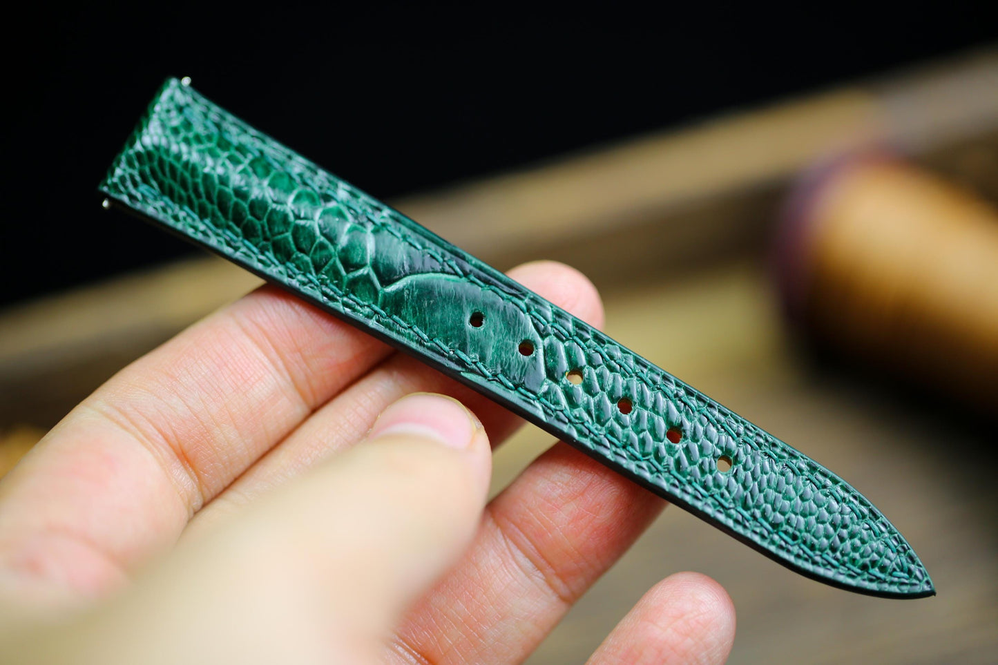 Green Ostrich Foot Leather Watch Strap 24mm 22mm 21mm 20mm 19mm Handmade Leather Watch Band Army Green Ostrich Leg Leather 18mm 16mm 14mm