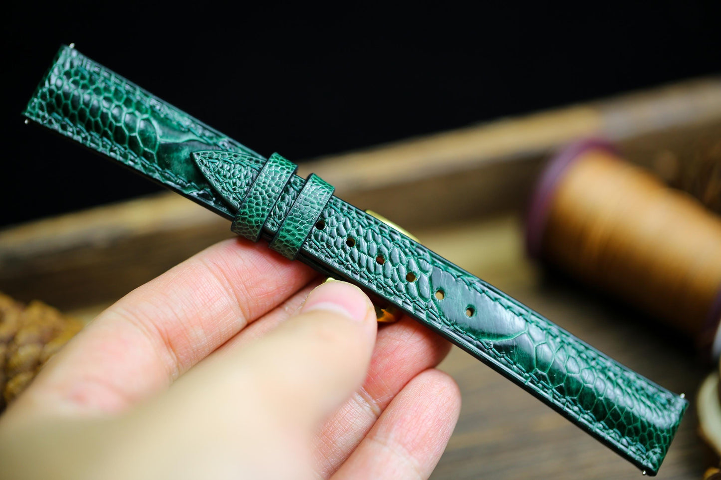 Green Ostrich Foot Leather Watch Strap 24mm 22mm 21mm 20mm 19mm Handmade Leather Watch Band Army Green Ostrich Leg Leather 18mm 16mm 14mm