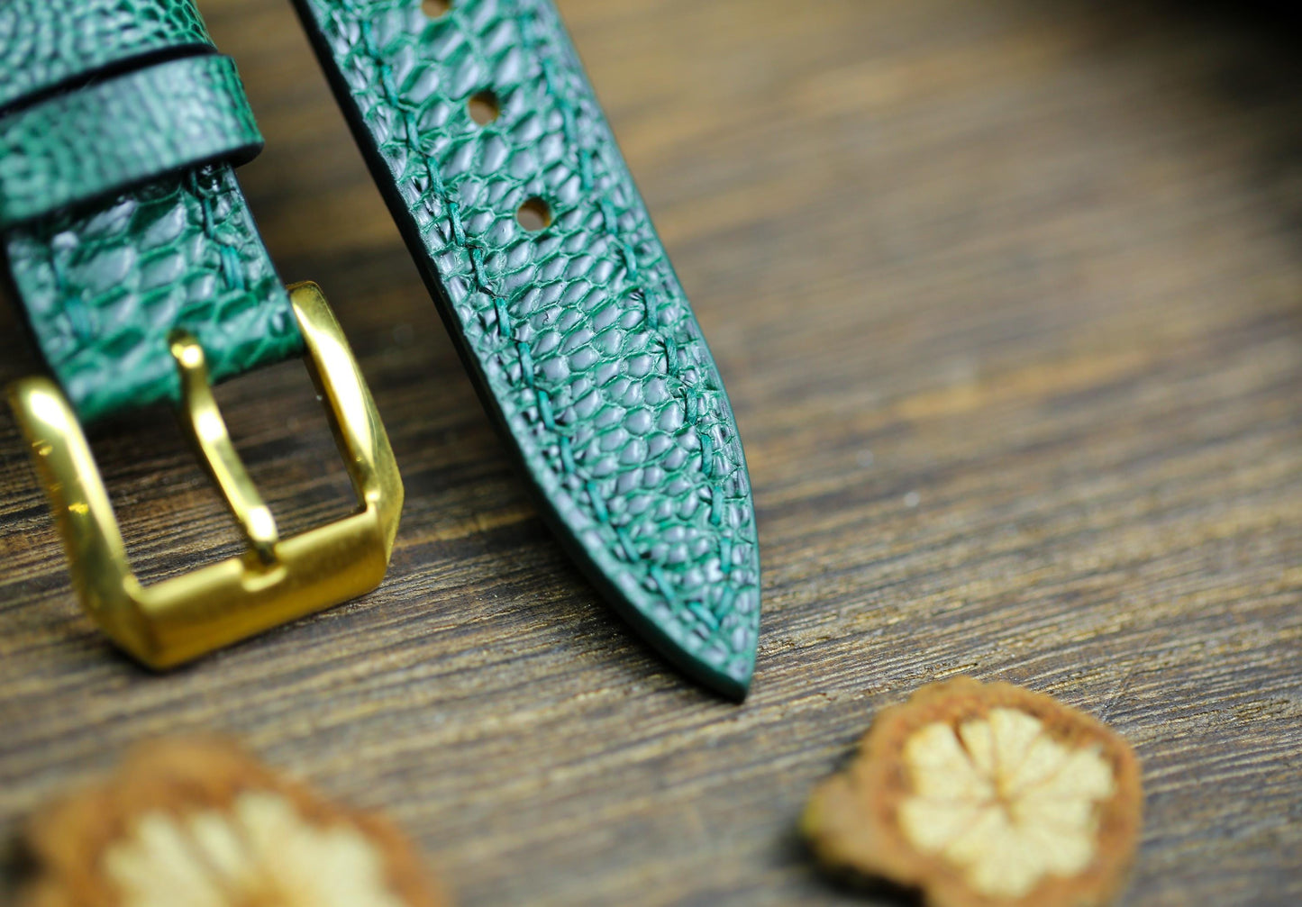 Green Ostrich Foot Leather Watch Strap 24mm 22mm 21mm 20mm 19mm Handmade Leather Watch Band Army Green Ostrich Leg Leather 18mm 16mm 14mm