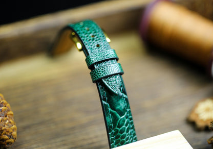 Green Ostrich Foot Leather Watch Strap 24mm 22mm 21mm 20mm 19mm Handmade Leather Watch Band Army Green Ostrich Leg Leather 18mm 16mm 14mm