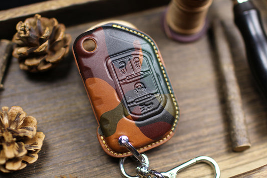 Army Style Key Cover For Wrangler Leather Fob Cover Key Case Dodgee Cherokee L Ramm Grand Renegade Wagoneer Rubicon Sahara JK JL Smart Key