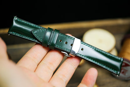 Green Shell Cordovan Watch Strap Leather Medium Army Green Cordovan 24mm 22mm 20mm Strap Deployant Clasp Leather 18mm 16mm 14mm Watch Band