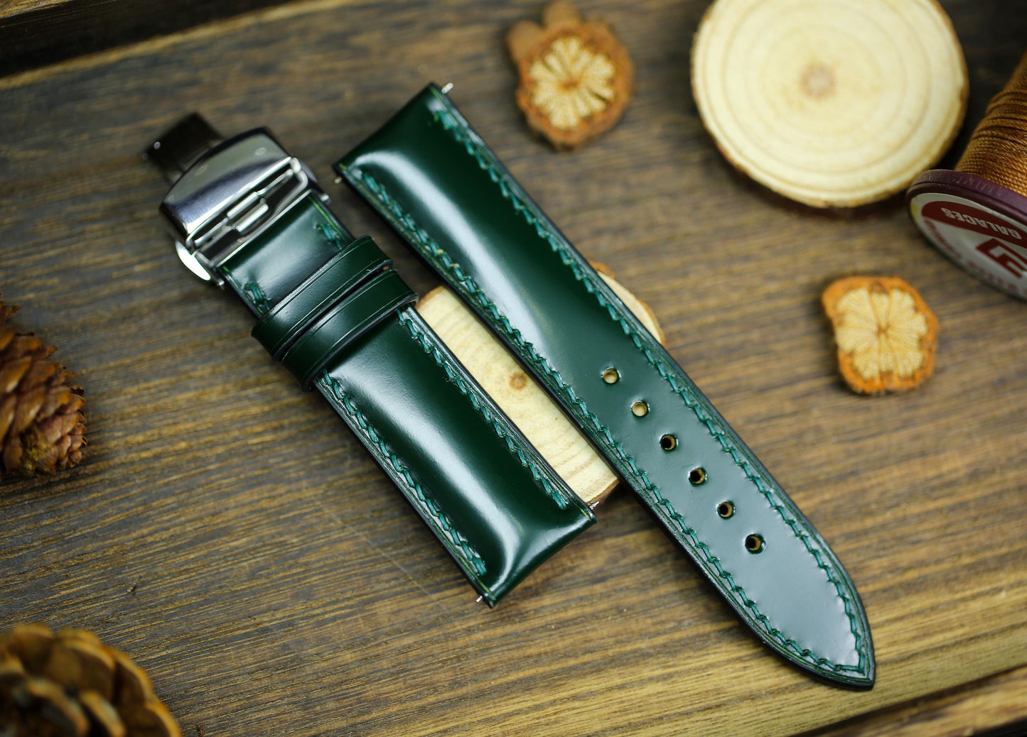 Green Shell Cordovan Watch Strap Leather Medium Army Green Cordovan 24mm 22mm 20mm Strap Deployant Clasp Leather 18mm 16mm 14mm Watch Band