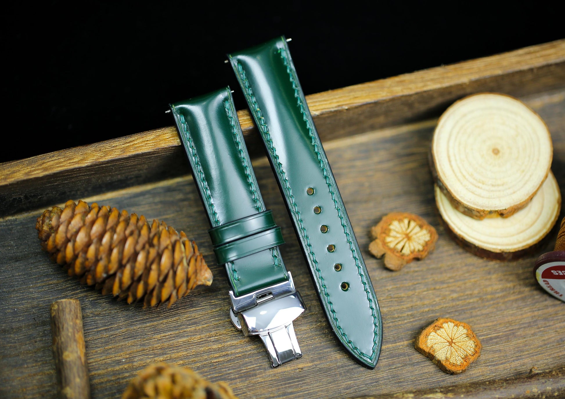 Green Shell Cordovan Watch Strap Leather Medium Army Green Cordovan 24mm 22mm 20mm Strap Deployant Clasp Leather 18mm 16mm 14mm Watch Band