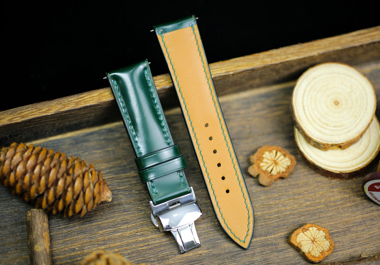 Green Shell Cordovan Watch Strap Leather Medium Army Green Cordovan 24mm 22mm 20mm Strap Deployant Clasp Leather 18mm 16mm 14mm Watch Band
