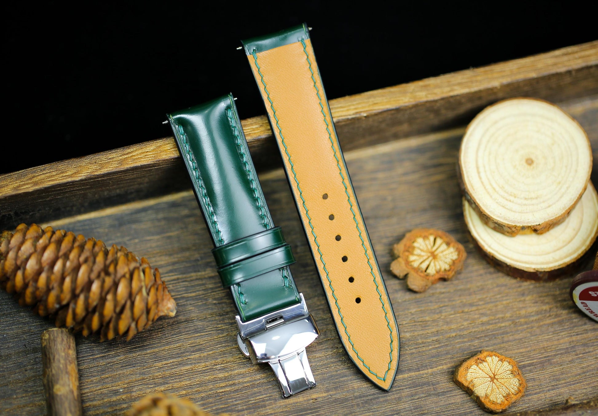 Green Shell Cordovan Watch Strap Leather Medium Army Green Cordovan 24mm 22mm 20mm Strap Deployant Clasp Leather 18mm 16mm 14mm Watch Band