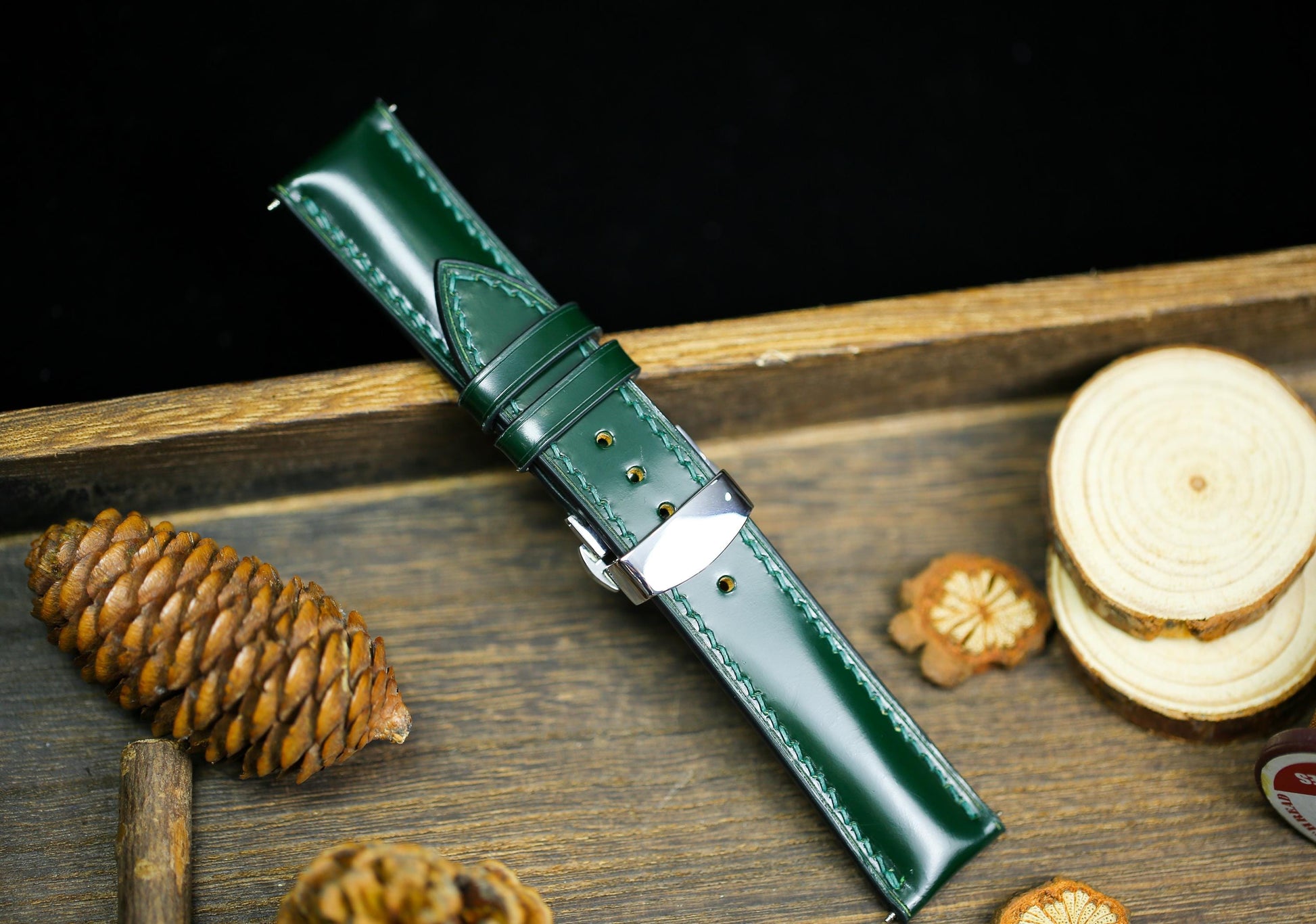 Green Shell Cordovan Watch Strap Leather Medium Army Green Cordovan 24mm 22mm 20mm Strap Deployant Clasp Leather 18mm 16mm 14mm Watch Band