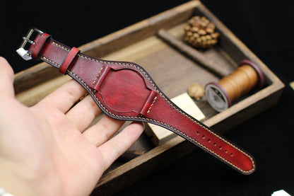 Oxblood Red Patina Leather Bund Strap 20mm, 22mm Bund Watch Band 16mm 24mm Leather Watch Band 18mm Leather Watch Strap Watch Band Cuff Band