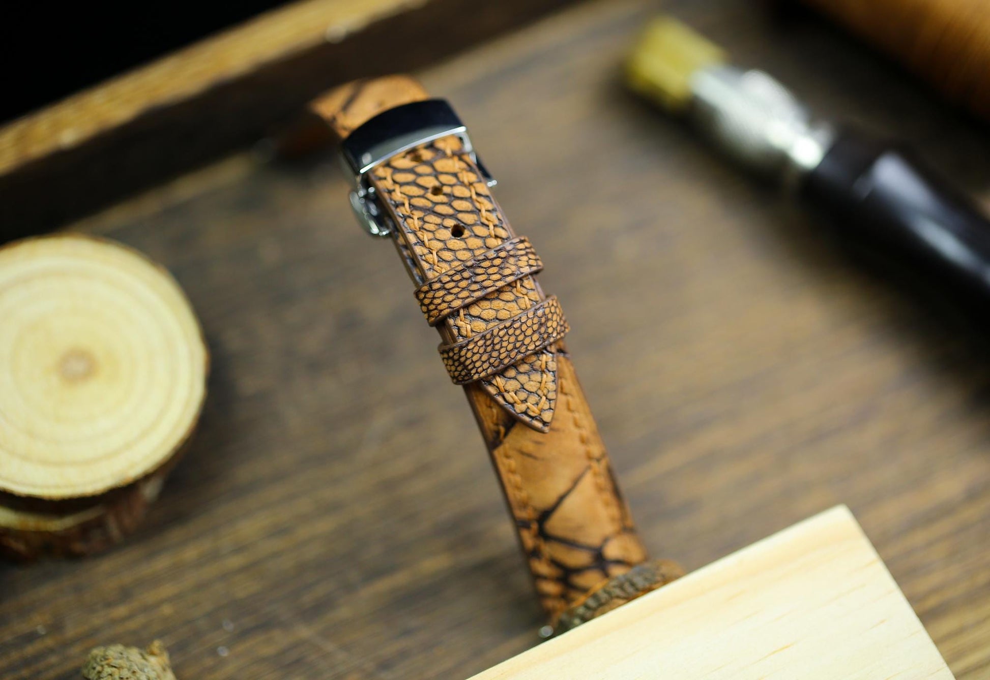 Waxy Brown Ostrich Foot Leather Watch Black Brown Strap 24mm 22mm 21mm 20mm Handmade Leather Watch Band Ostrich Leg Leather 18mm 16mm 14mm