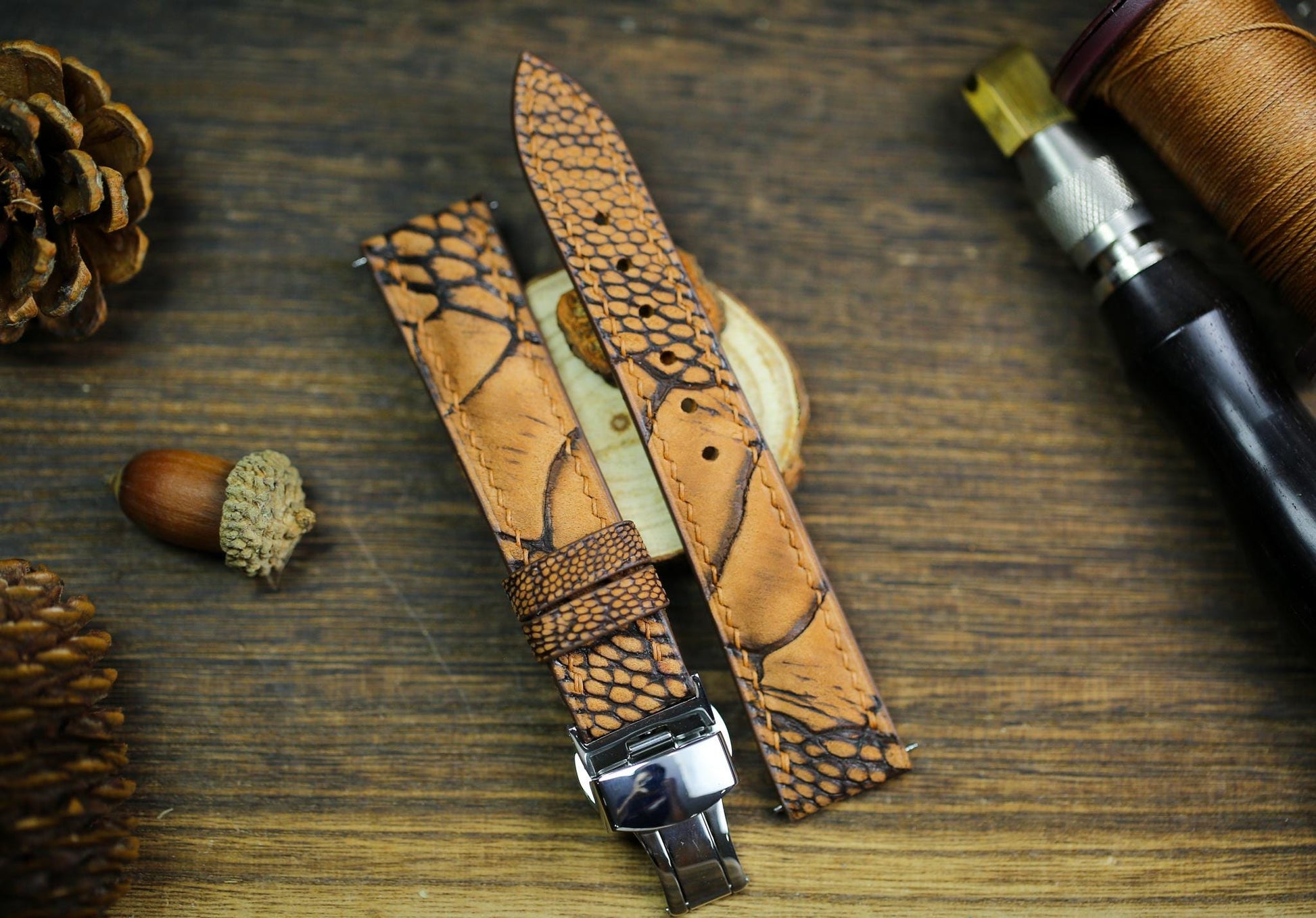 Waxy Brown Ostrich Foot Leather Watch Black Brown Strap 24mm 22mm 21mm 20mm Handmade Leather Watch Band Ostrich Leg Leather 18mm 16mm 14mm