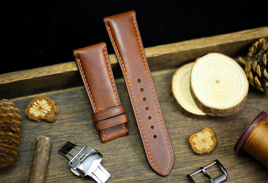 Brown Vachetta Leather Watch Strap 24mm 22mm 21mm 20mm Leather Watch Band Deployant Clasp  Vachetta Brown Leather 18mm 16mm 14mm 12mm