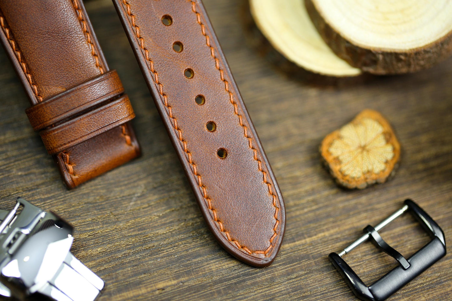 Brown Vachetta Leather Watch Strap 24mm 22mm 21mm 20mm Leather Watch Band Deployant Clasp  Vachetta Brown Leather 18mm 16mm 14mm 12mm