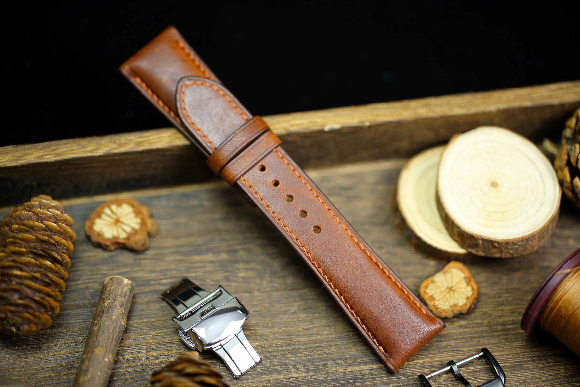 Brown Vachetta Leather Watch Strap 24mm 22mm 21mm 20mm Leather Watch Band Deployant Clasp  Vachetta Brown Leather 18mm 16mm 14mm 12mm