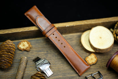 Brown Vachetta Leather Watch Strap 24mm 22mm 21mm 20mm Leather Watch Band Deployant Clasp  Vachetta Brown Leather 18mm 16mm 14mm 12mm