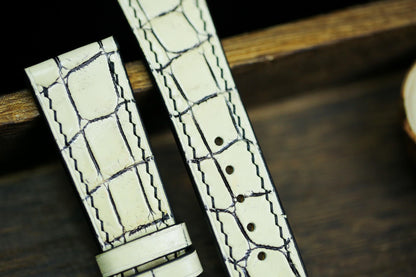 Slim Form White Cream Black Alligator Leather Watch Strap 24mm 22mm 20mm Leather Watch Band White Leather 18mm 16mm 14mm Deployant Clasp