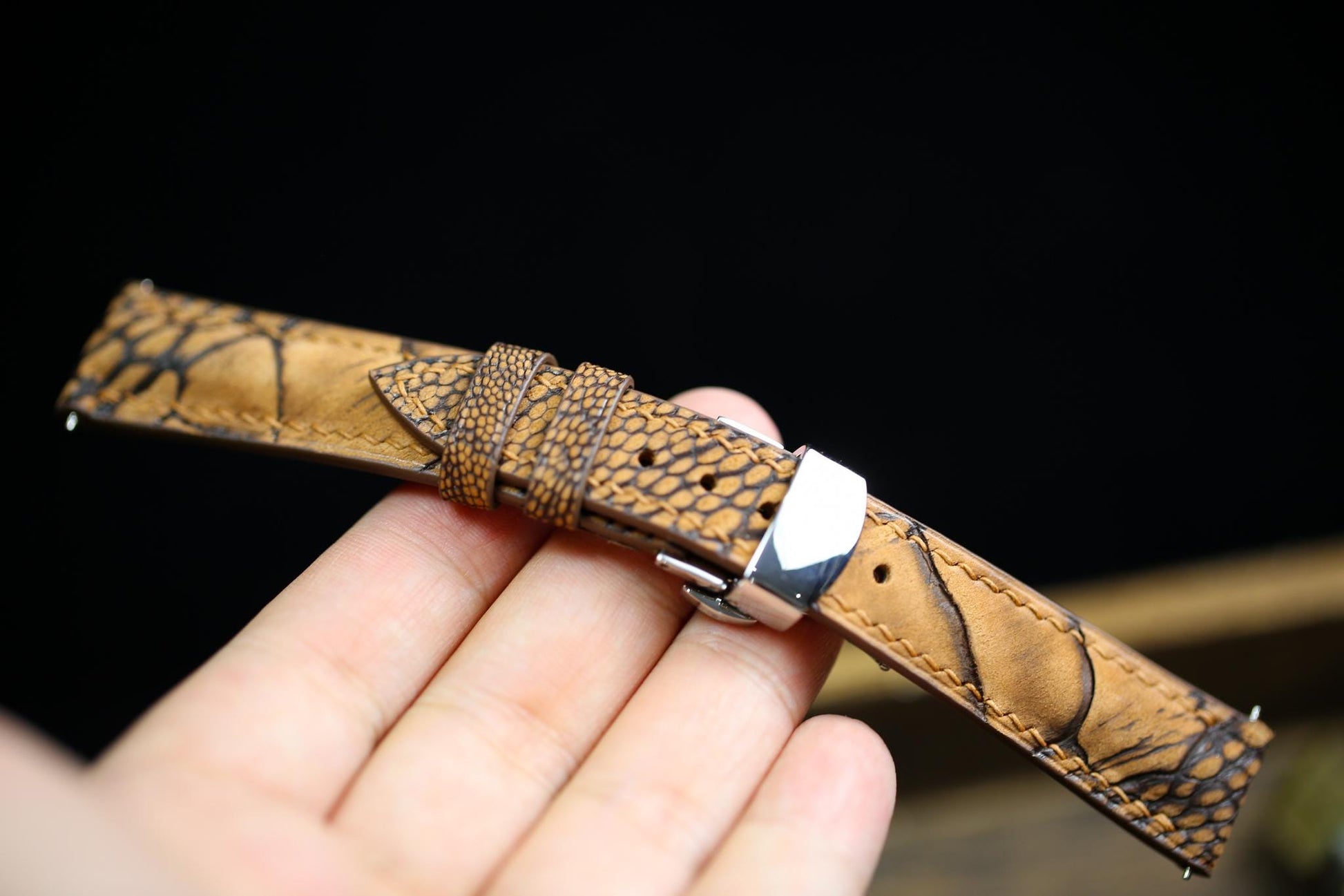 Waxy Brown Ostrich Foot Leather Watch Black Brown Strap 24mm 22mm 21mm 20mm Handmade Leather Watch Band Ostrich Leg Leather 18mm 16mm 14mm