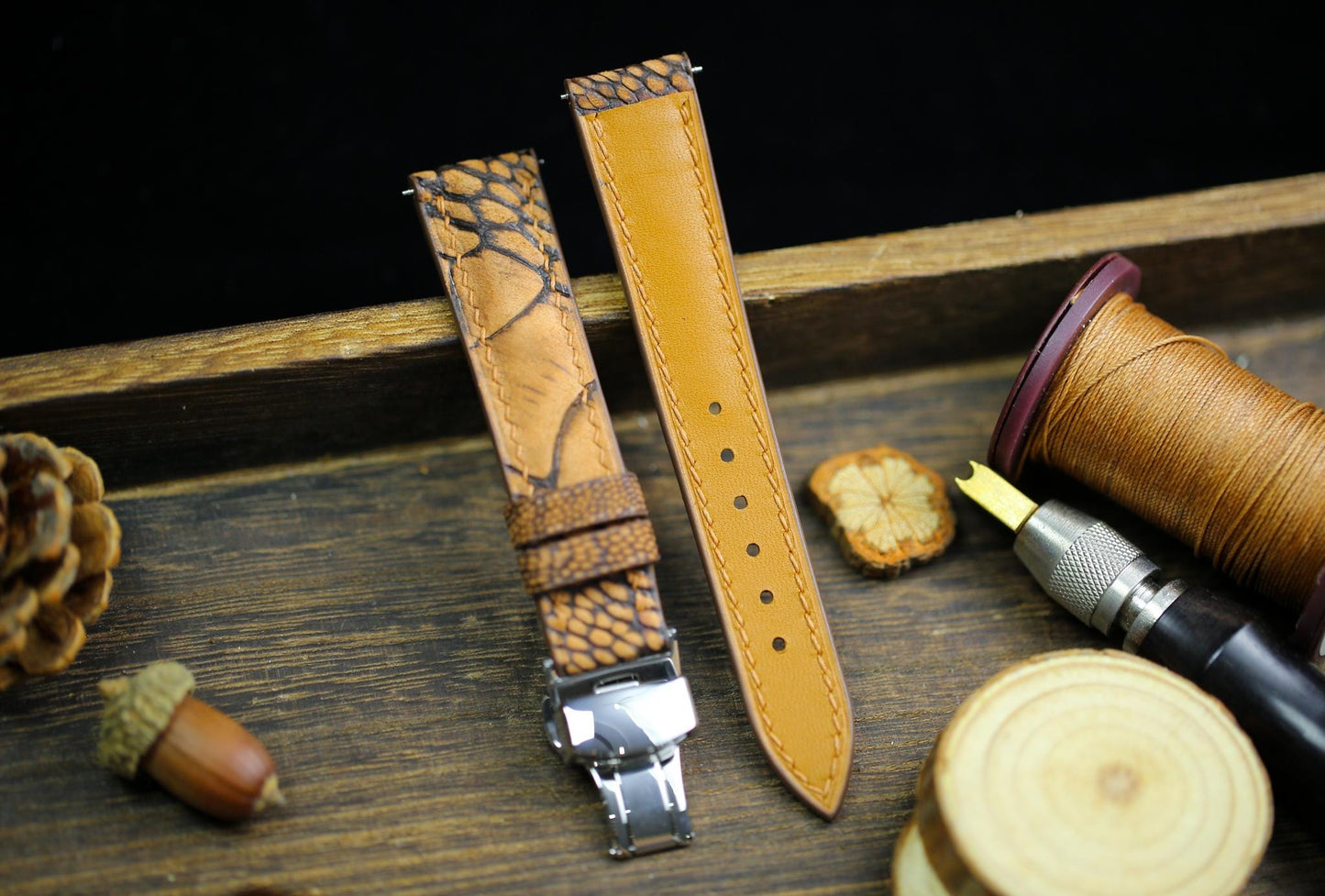 Waxy Brown Ostrich Foot Leather Watch Black Brown Strap 24mm 22mm 21mm 20mm Handmade Leather Watch Band Ostrich Leg Leather 18mm 16mm 14mm