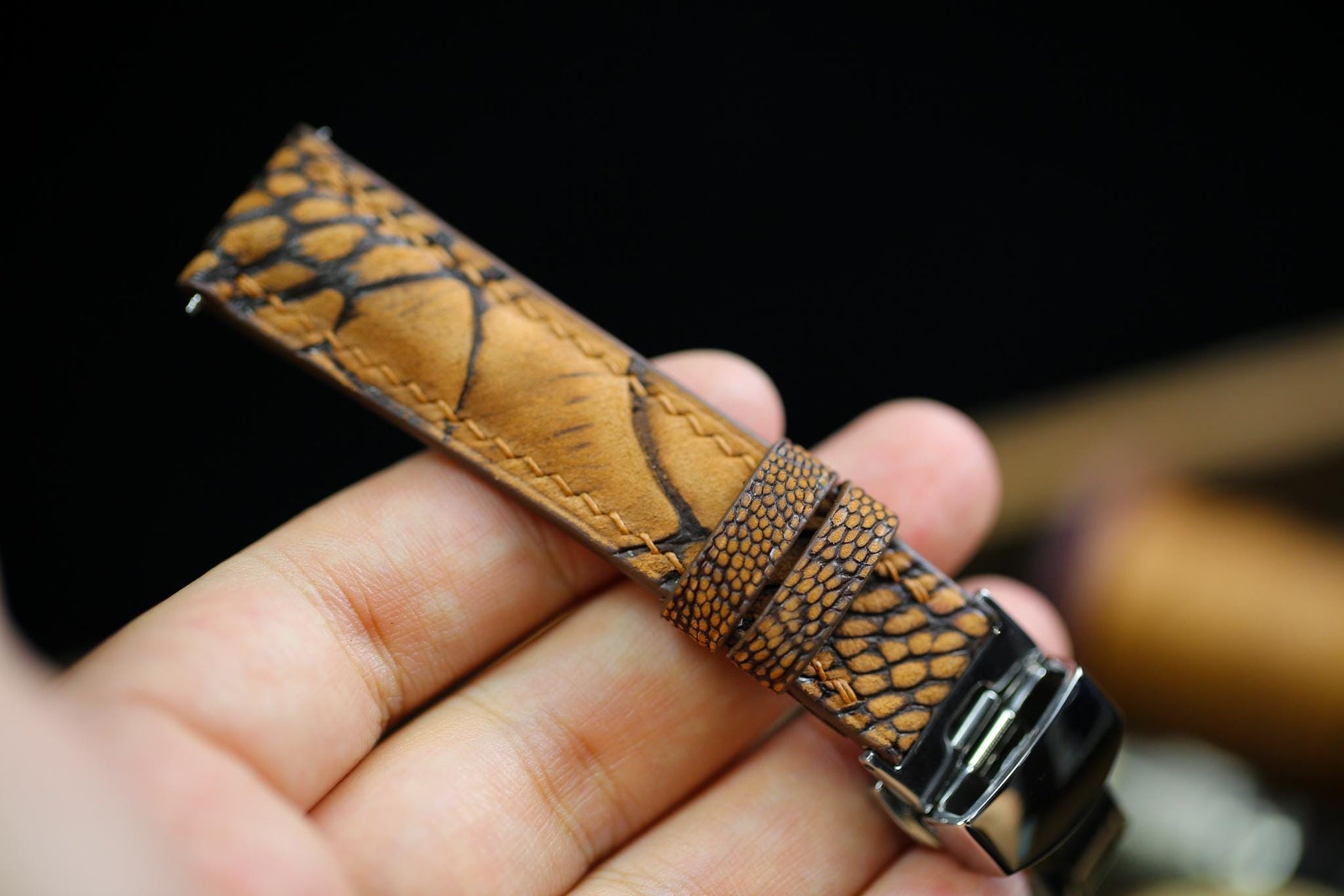 Waxy Brown Ostrich Foot Leather Watch Black Brown Strap 24mm 22mm 21mm 20mm Handmade Leather Watch Band Ostrich Leg Leather 18mm 16mm 14mm