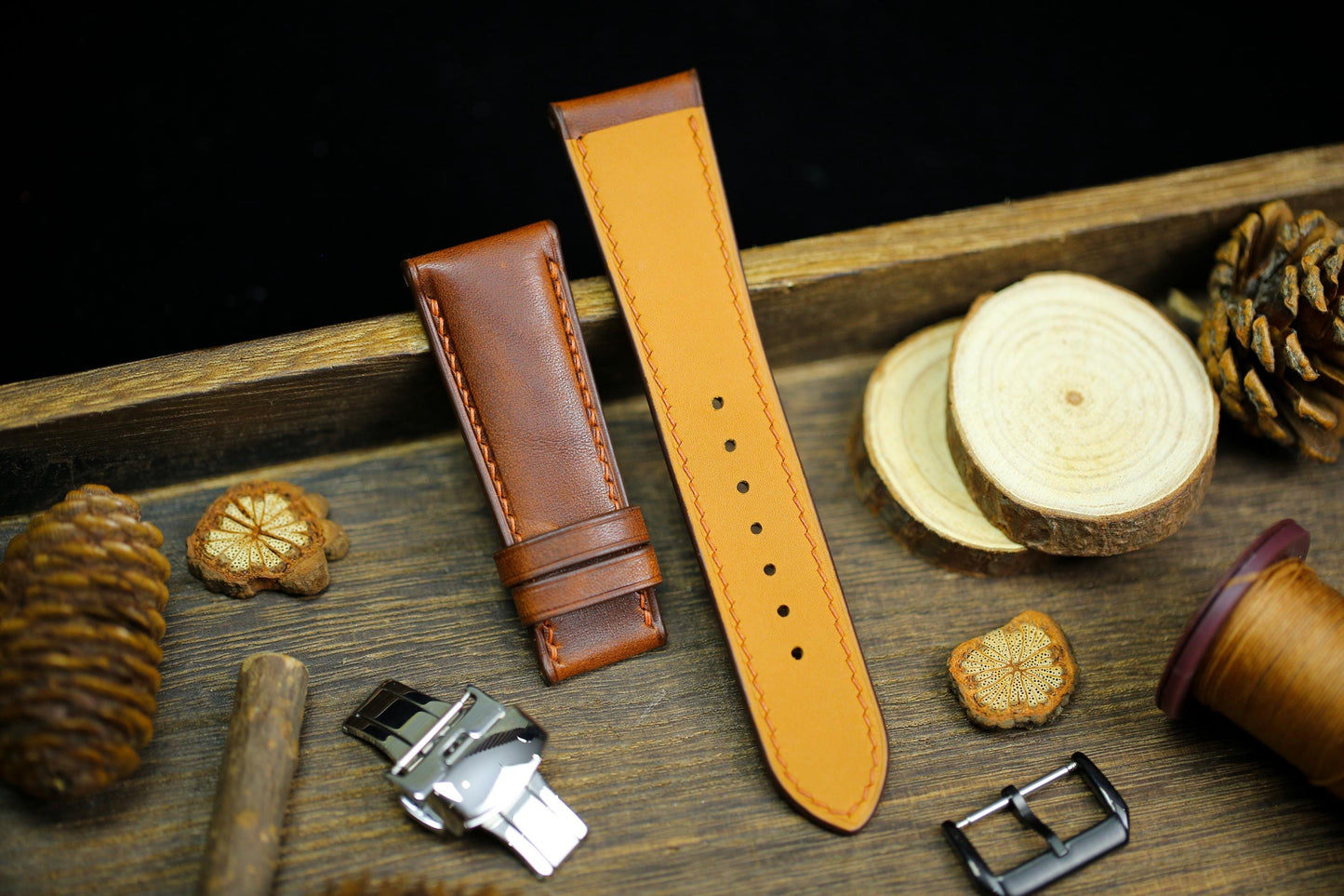 Brown Vachetta Leather Watch Strap 24mm 22mm 21mm 20mm Leather Watch Band Deployant Clasp  Vachetta Brown Leather 18mm 16mm 14mm 12mm