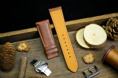 Brown Vachetta Leather Watch Strap 24mm 22mm 21mm 20mm Leather Watch Band Deployant Clasp  Vachetta Brown Leather 18mm 16mm 14mm 12mm
